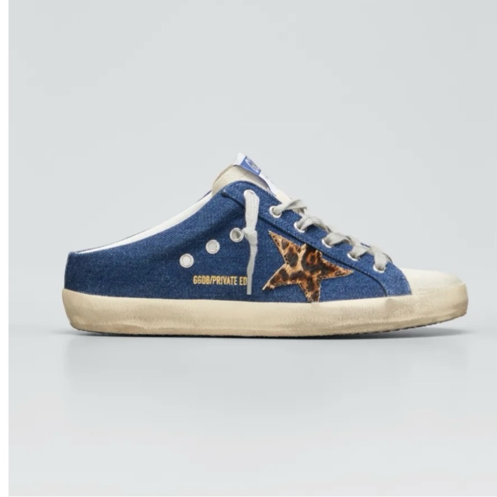 Denim Blue Women's Low-Top Sneaker with Leopard Star